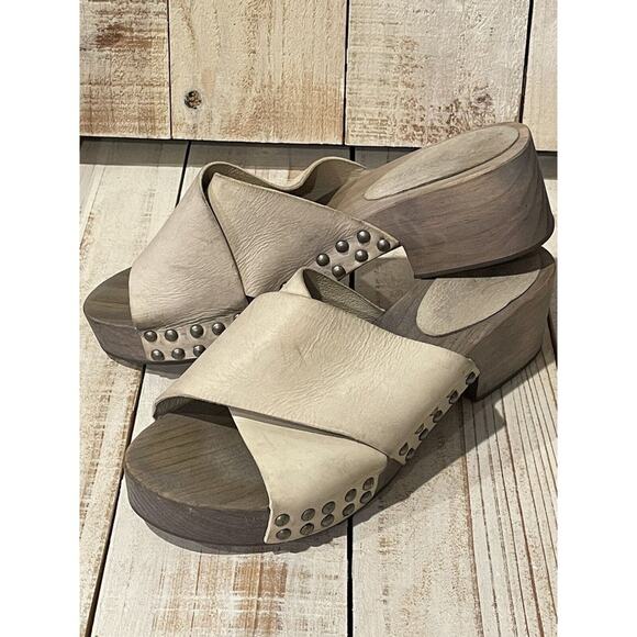 Free People Wood Sandal's With Leather Strap's Women's‎ Shoe Size 38 - Picture 1 of 8